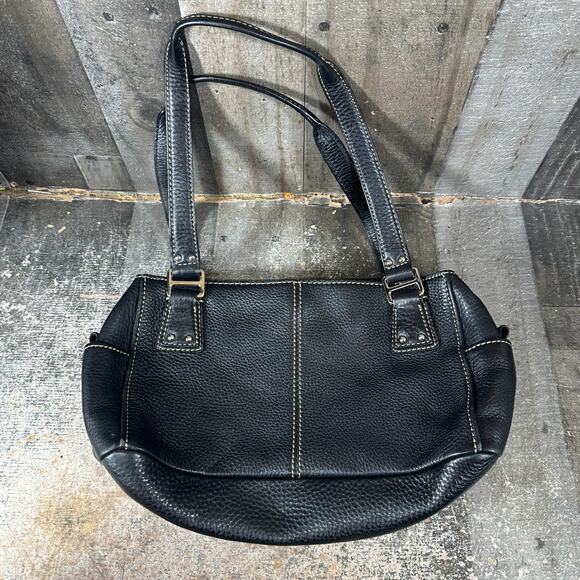 FOSSIL Black Pebbled Leather Zippered Shoulder Bag Preowned ZB9961 - Picture 1 of 13